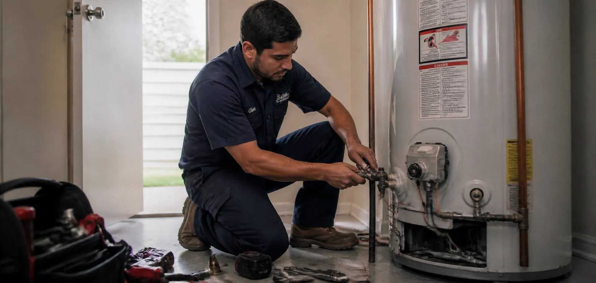 HUD certified maintenance technician repairing a fixture inside a managed rental home